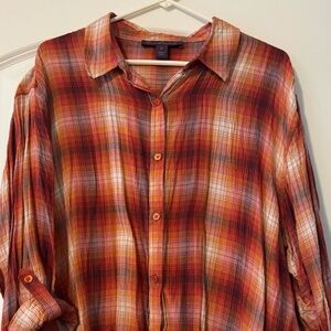 Gloria Vanderbilt Red Plaid Button-Down Shirt